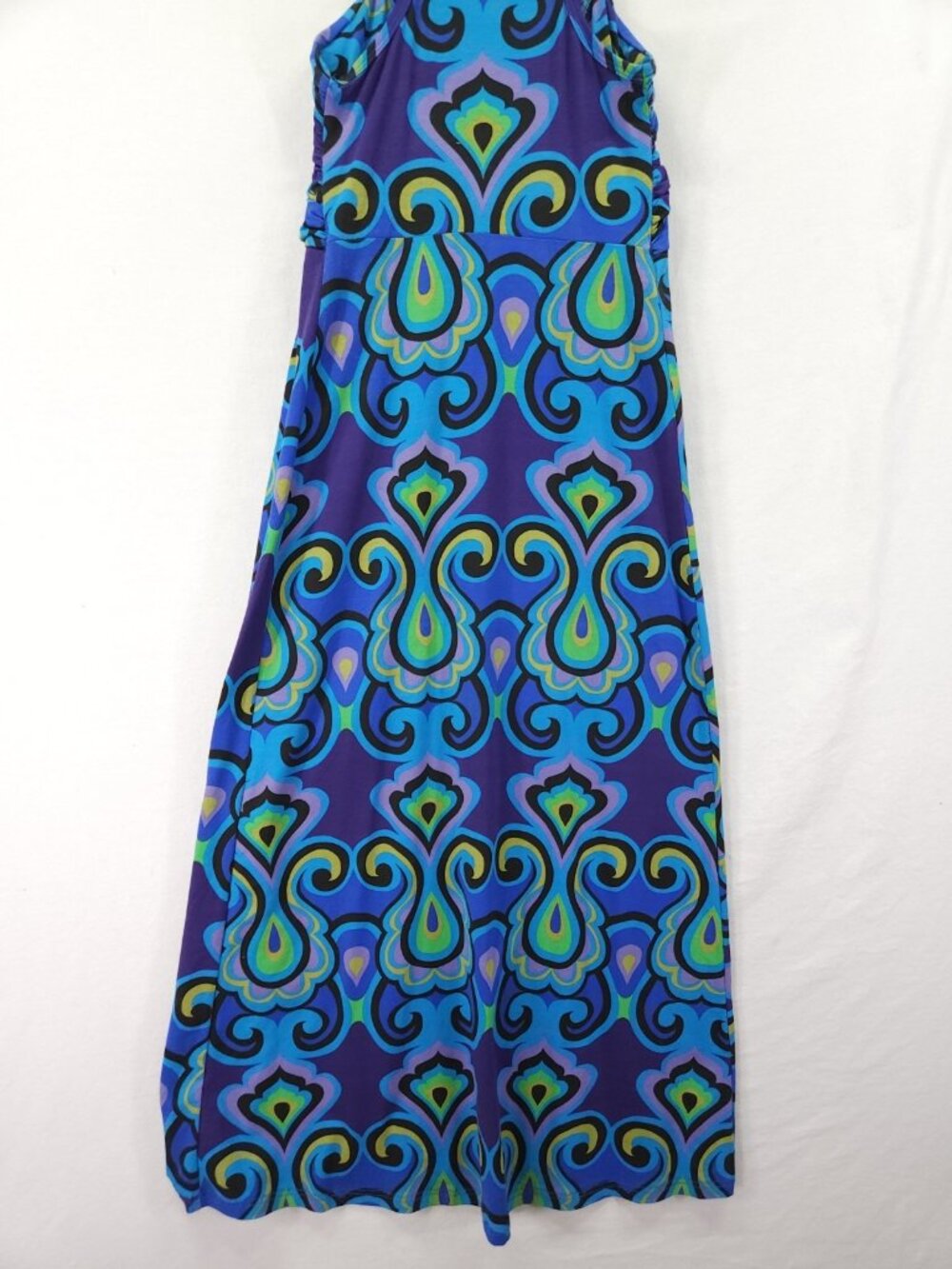 Boston Proper Size XS Blue Paisley Beaded V-Neck Empire Waist Boho Maxi Dress - Picture 9 of 14